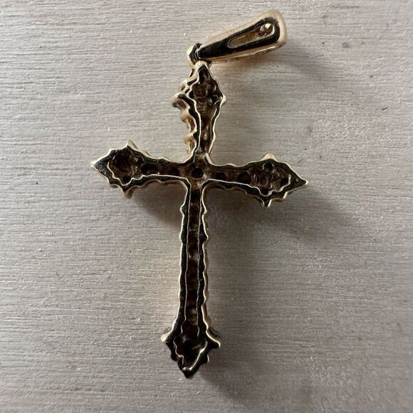 Vintage 10k Gold Cross Pendant With Inlaid Stones - Picture 5 of 5